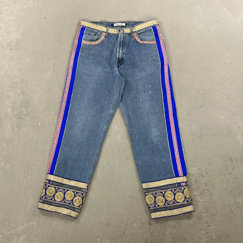 F- HOM Hand Beaded Levi's 550 Reworked Custom Jeans sold by HG Vintage