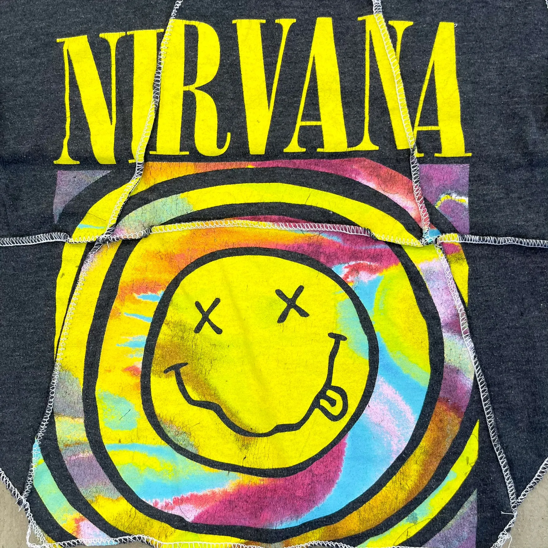 F- HOM Nirvana Smiley Face Tie Dye Reworked Double Stitch Crop Top sold by HG Vintage product image thumbnail 2
