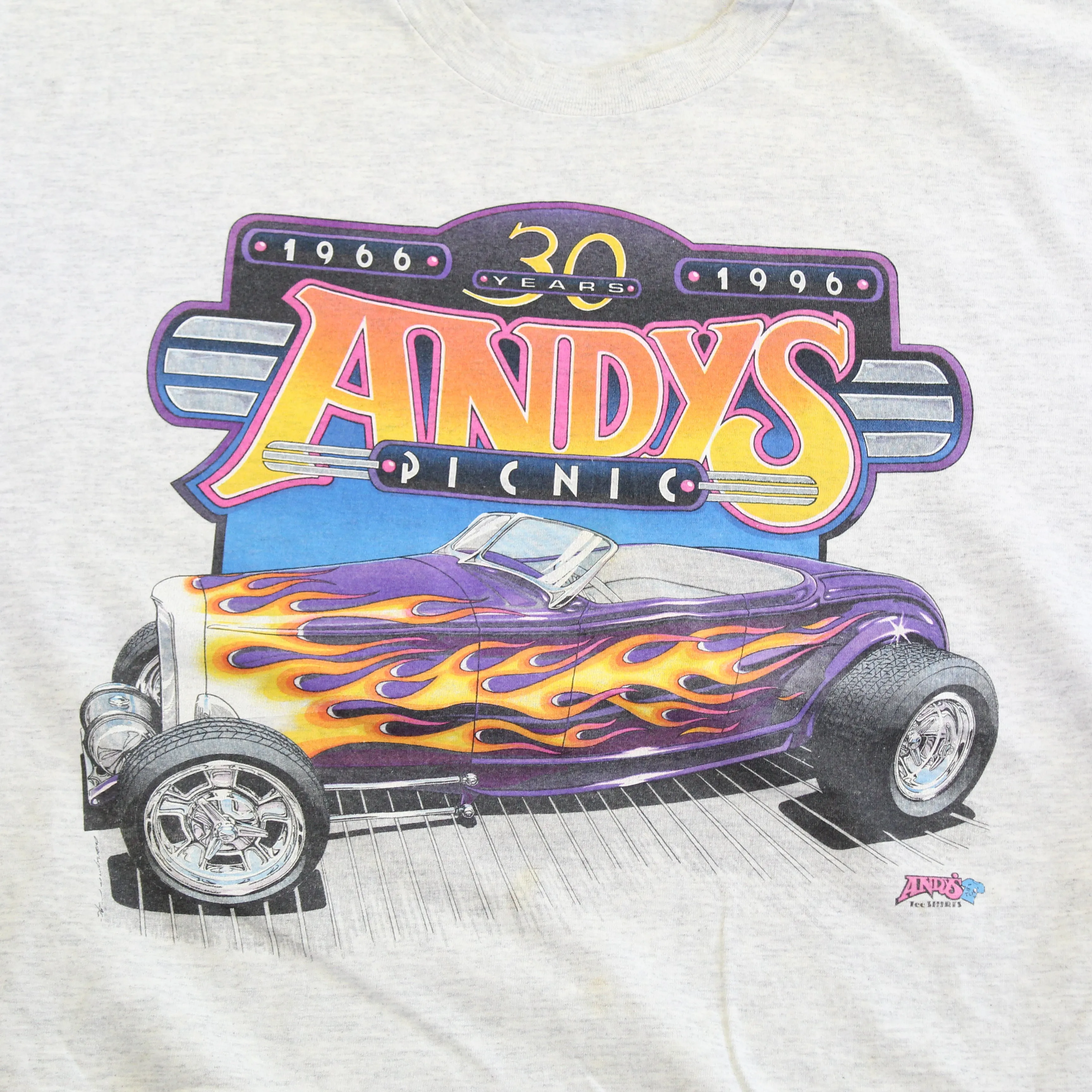 F- Vintage 1996 Andys Picnic Hot Rod Car Graphic Tee sold by HG Vintage product image thumbnail 2