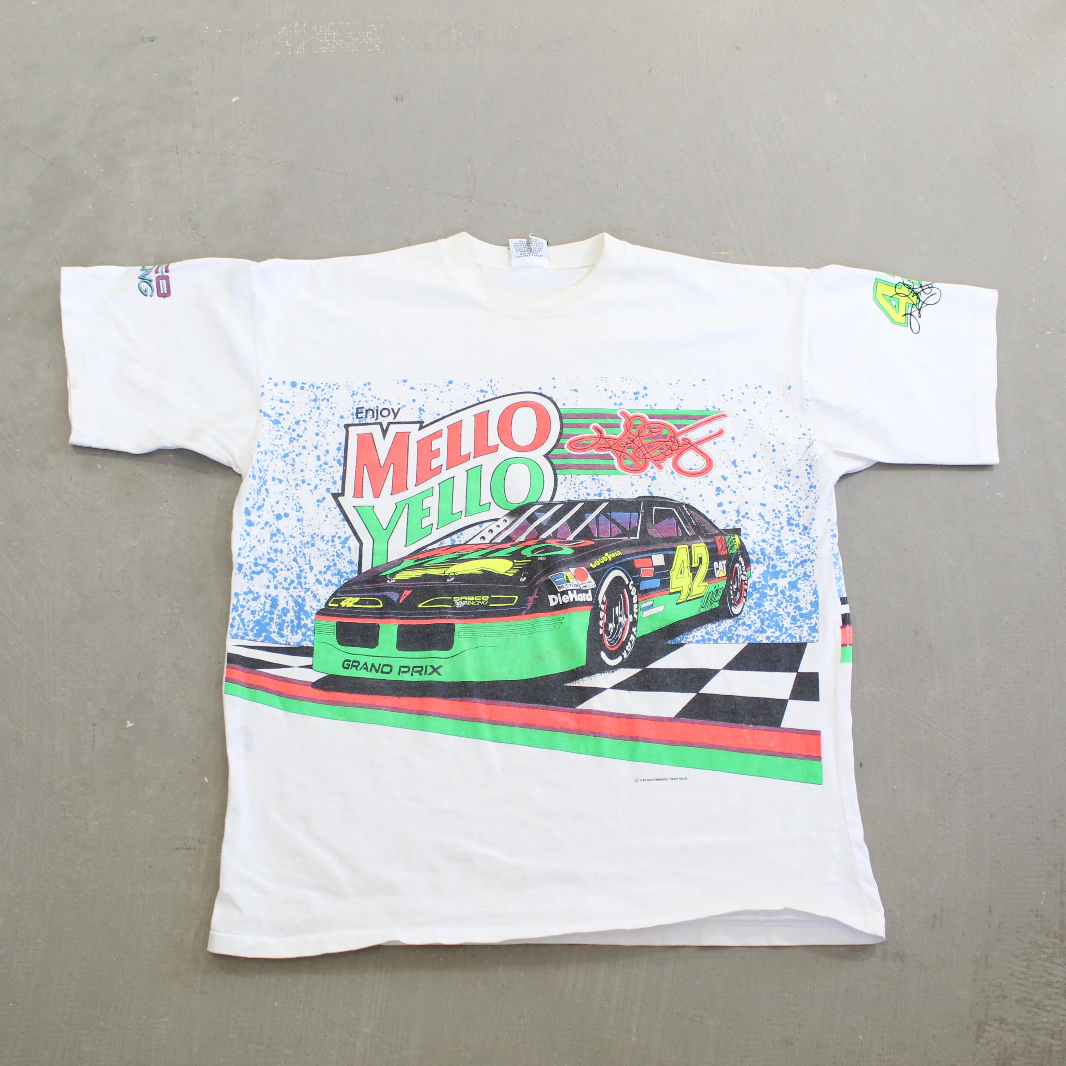 F- Vintage 1993 Nascar Mello Yello Kyle Petty Car Jumbo Print Tee sold by HG Vintage