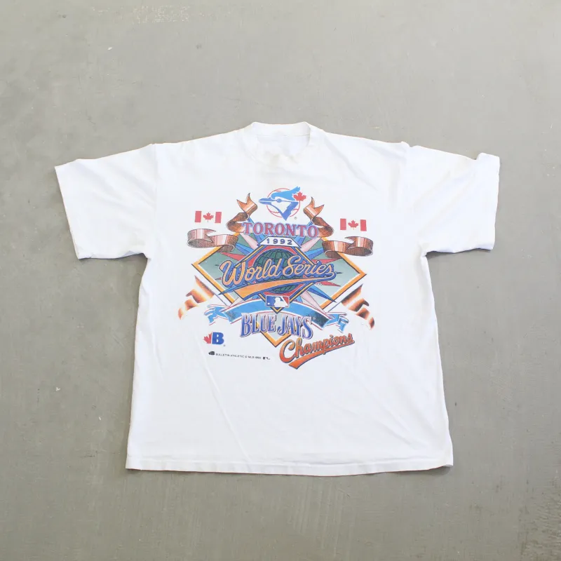 F- Vintage 1992 Toronto Blue Jays World Series Champs MLB Bulletin Single Stitch Tee sold by HG Vintage