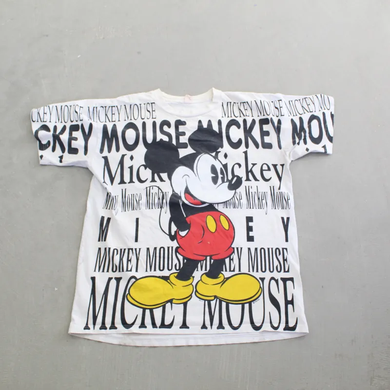 F- Vintage 90s Disney Mickey Text & Graphic Jumbo Print Tee sold by HG Vintage