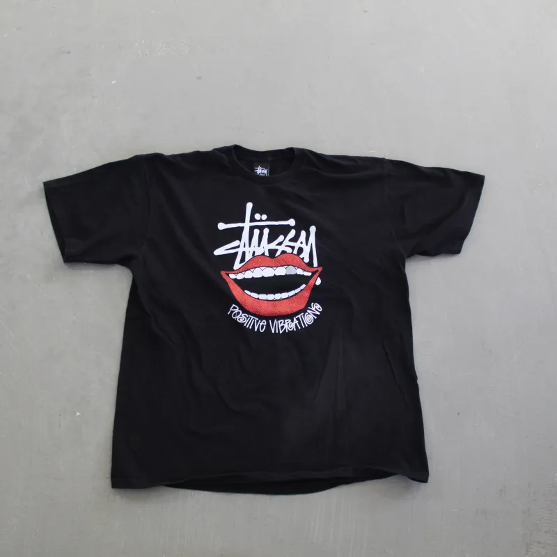 F- Stussy Positive Vibrations & Smile Graphic Tee sold by HG Vintage