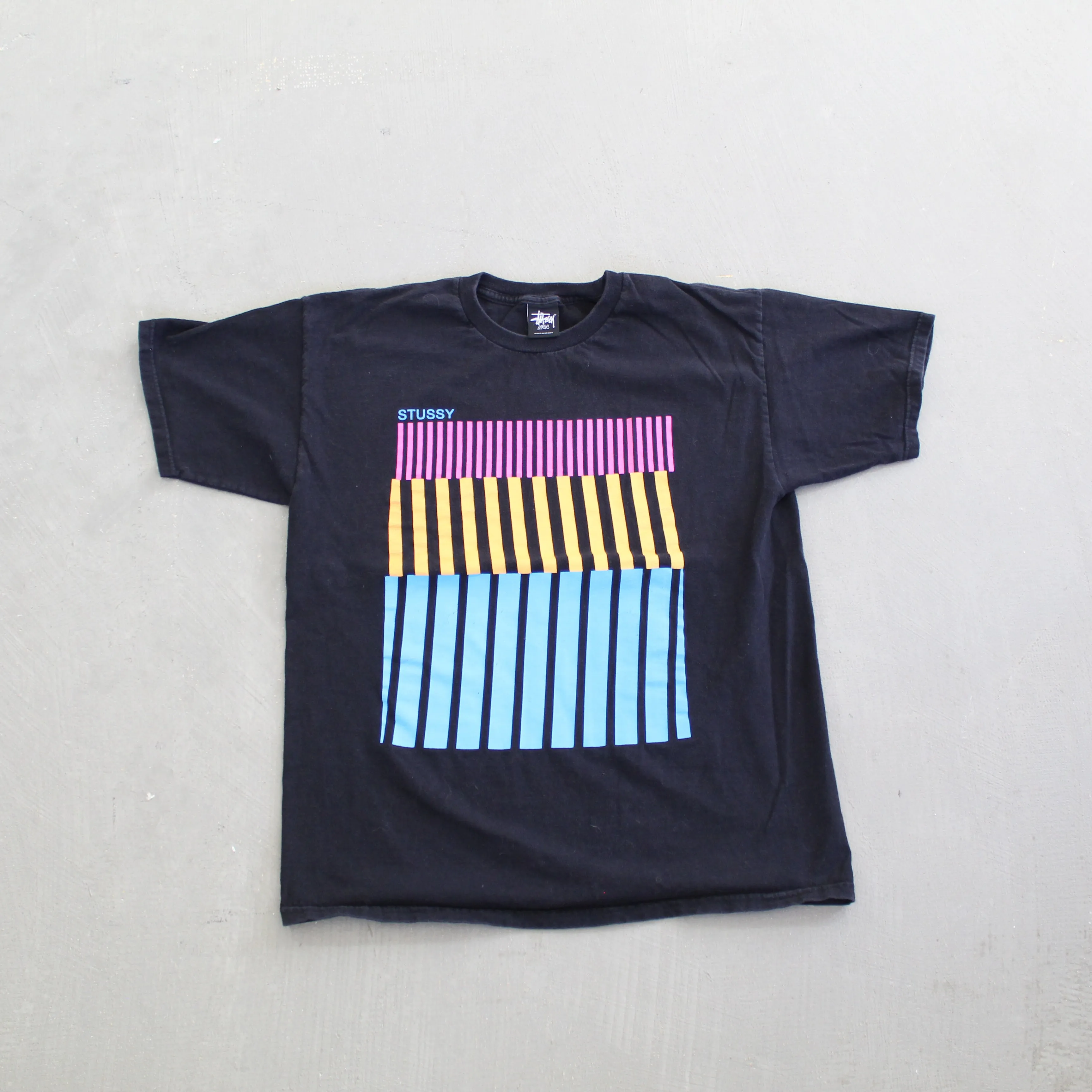 F- Stussy Text & Colored Lines Graphic Tee sold by HG Vintage