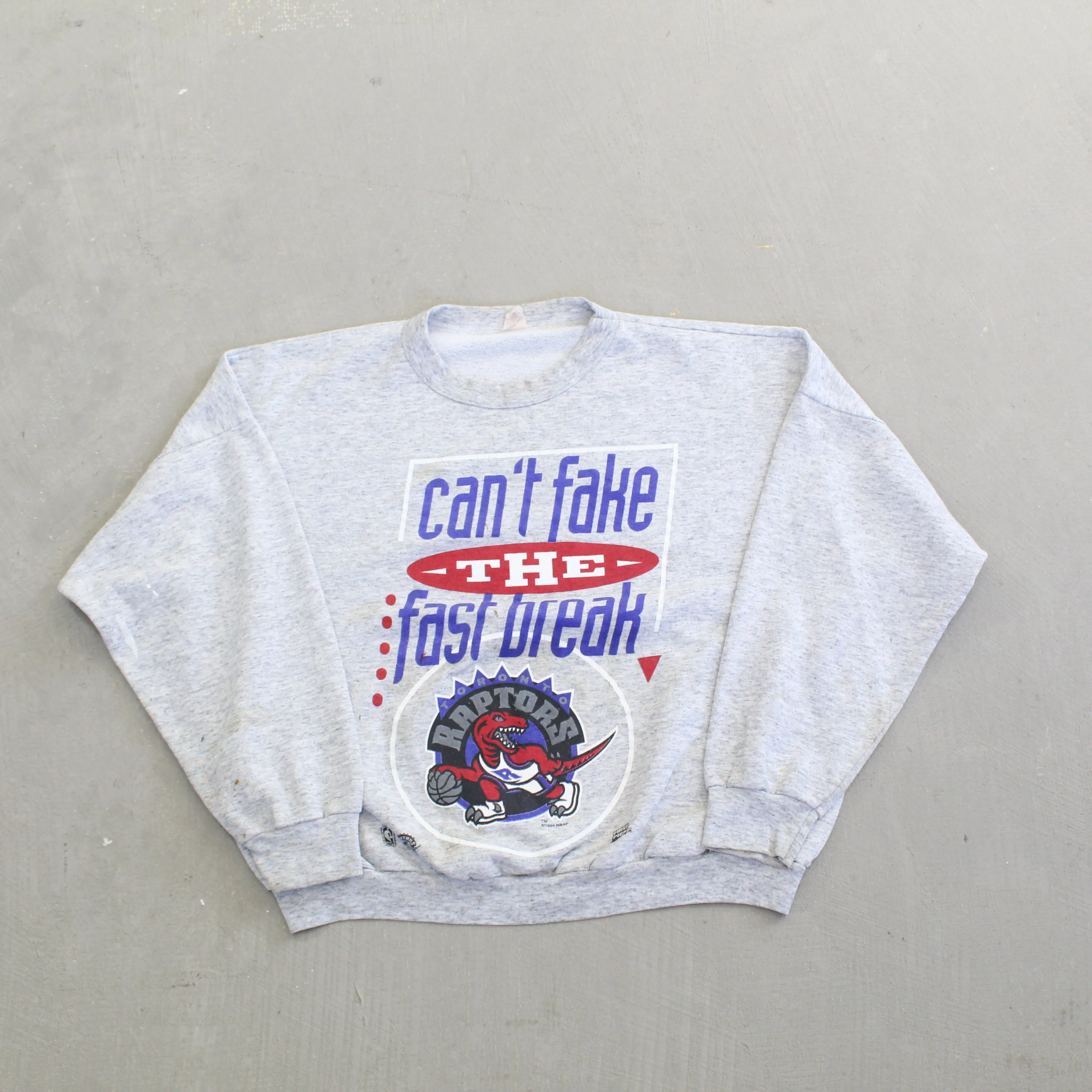 F- Vintage '94 Raptors NBA Can't Fake The Fast Break & Old Logo Crewneck sold by HG Vintage