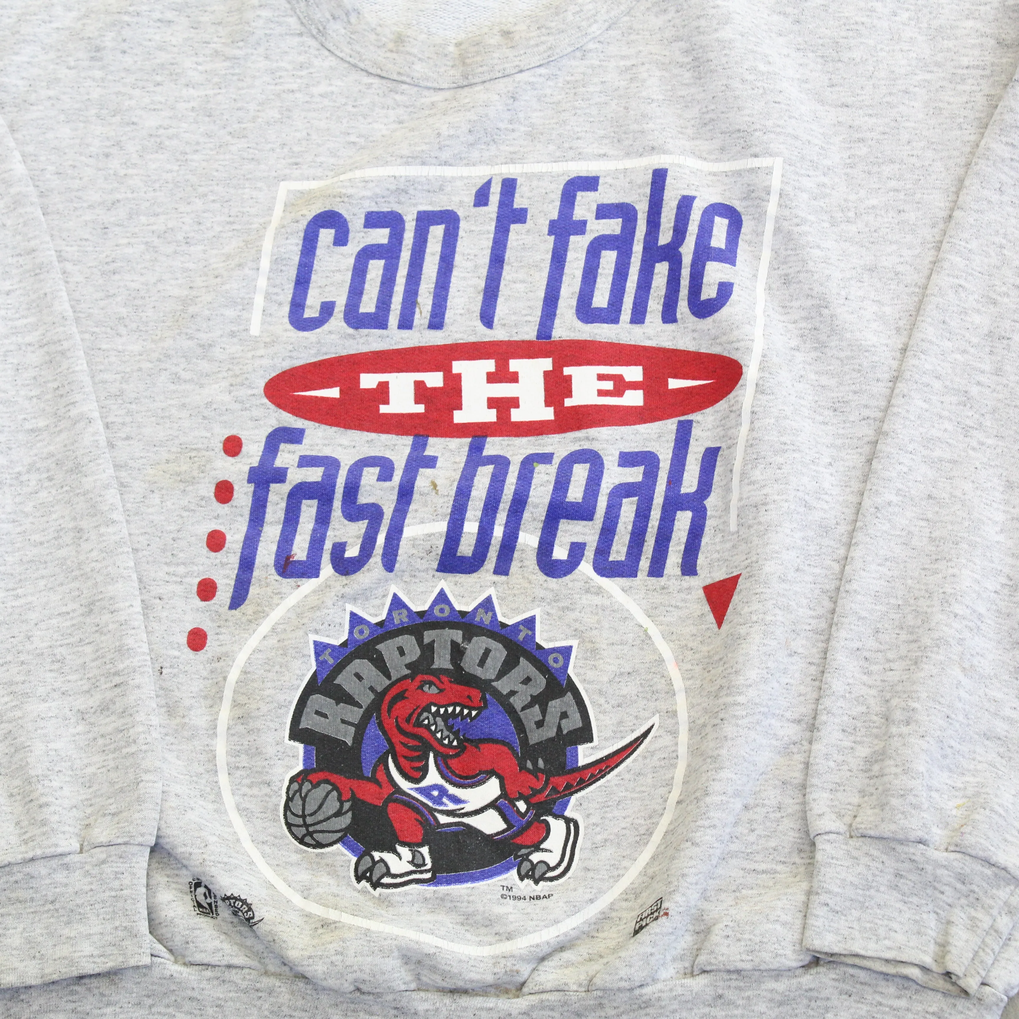 F- Vintage '94 Raptors NBA Can't Fake The Fast Break & Old Logo Crewneck sold by HG Vintage product image thumbnail 2