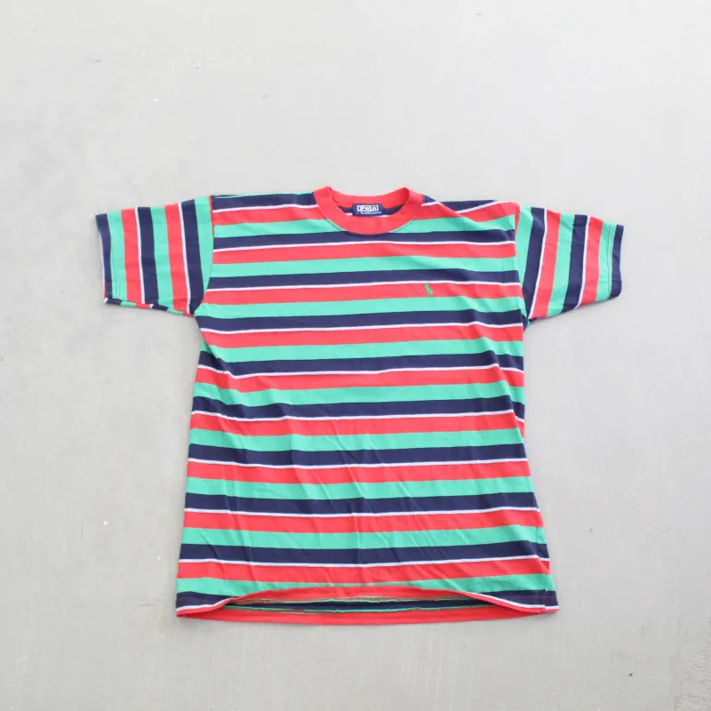 F- Vintage Polo Ralph Lauren Striped Red Green Tee made by HG Vintage