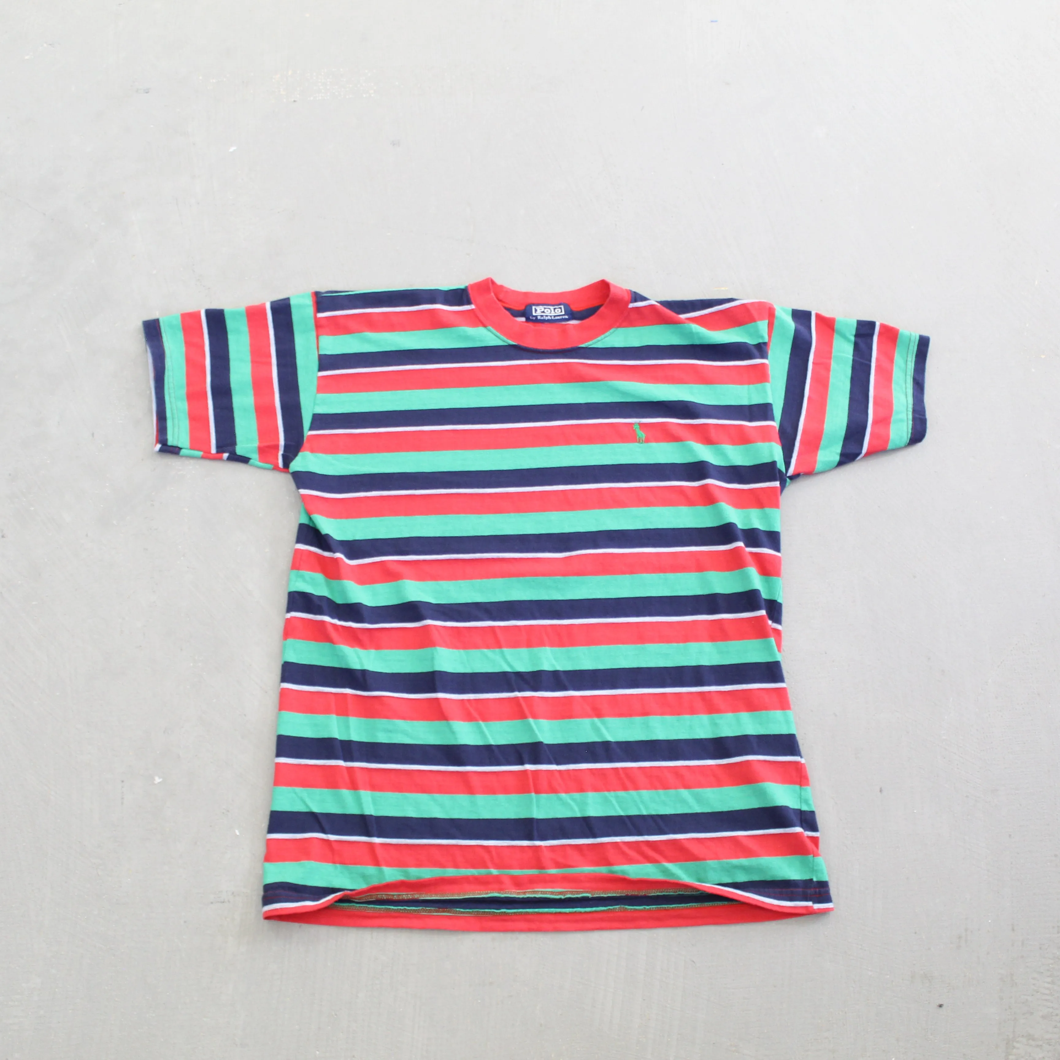 F- Vintage Polo Ralph Lauren Striped Red Green Tee sold by HG Vintage