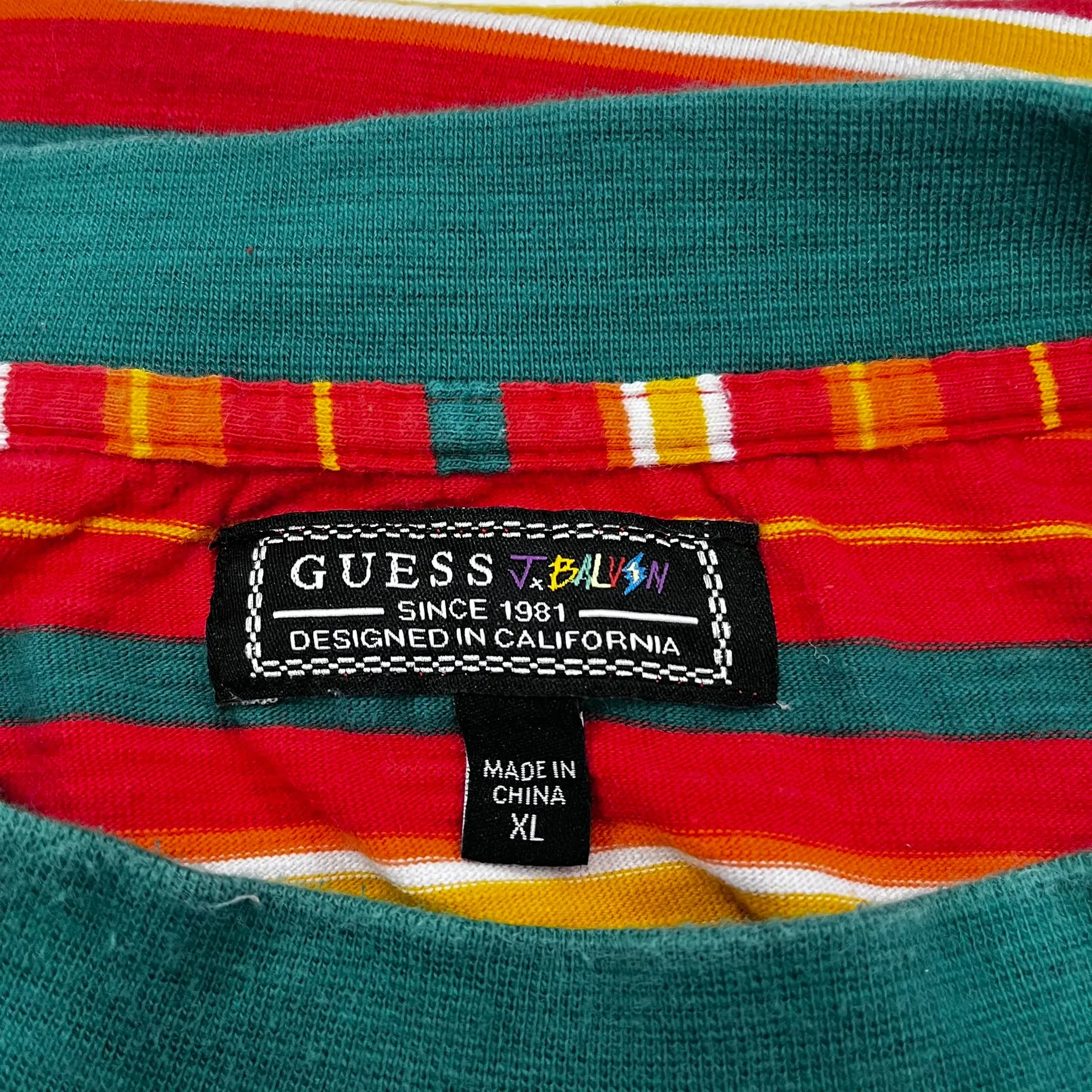 F- 2018 Guess J Balvin Vibras Tour Striped Orange Green Tee sold by HG Vintage product image thumbnail 3