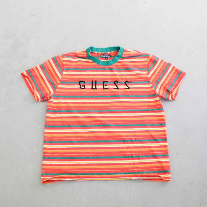 F- 2018 Guess J Balvin Vibras Tour Striped Orange Green Tee made by HG Vintage