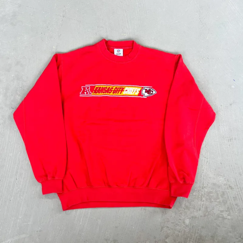F- Vintage Kansas City Chiefs NFL Embroidered Text Crewneck sold by HG Vintage