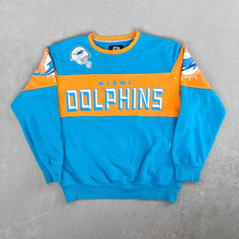 F- Miami Dolphin NFL Handsigh Text & Logo Crewneck made by HG Vintage