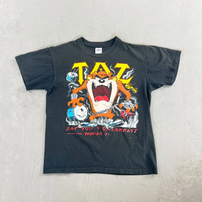 F- Vintage Tazmanian Devil Looney Tunes Motorcycle Graphic Single Stitch Tee sold by HG Vintage