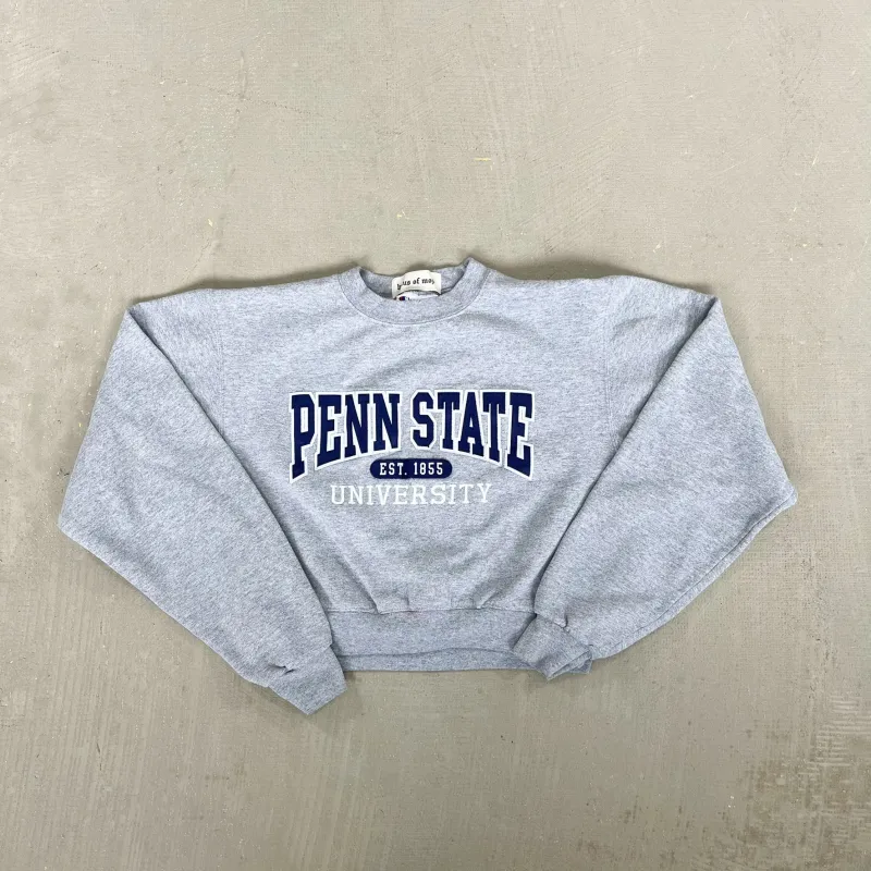 F- HOM Penn State Embroidered Text Cropped Reworked Crewneck sold by HG Vintage