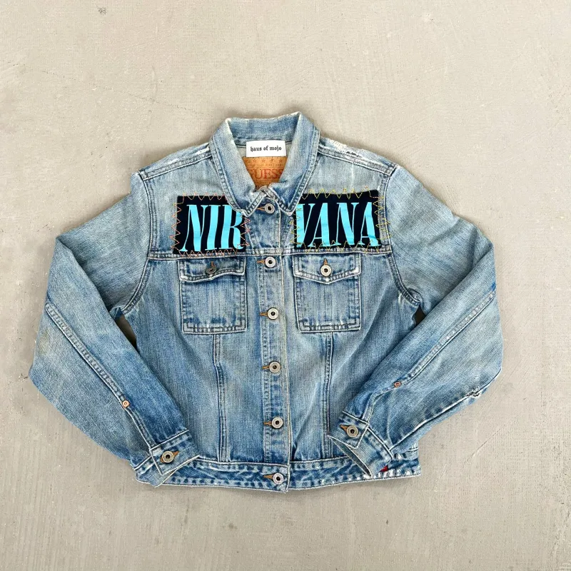 F- HOM Nirvana Heart Shaped Box Reworked Custom Denim Jacket sold by HG Vintage