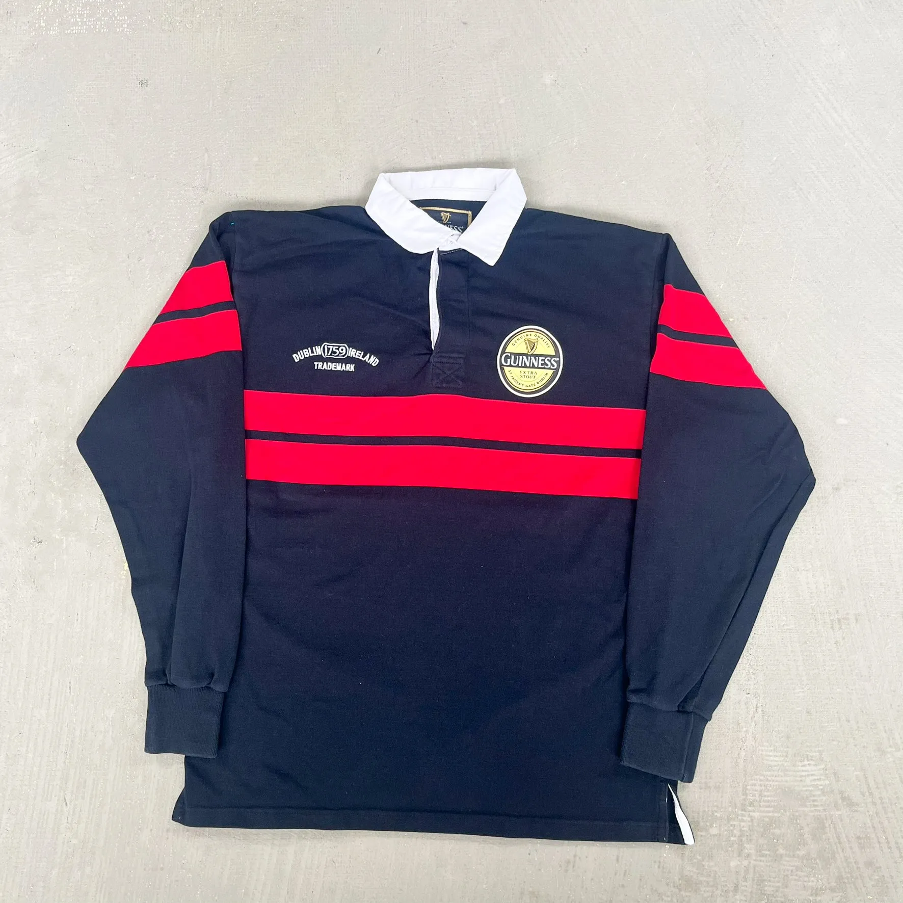 F- Guinness Patch & Embroidered Text Rugby Shirt sold by HG Vintage