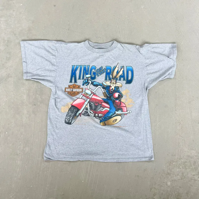 F- Vintage '97 Harley Davidson Looney Tunes Wile E. Coyote King Of The Road Tee sold by HG Vintage