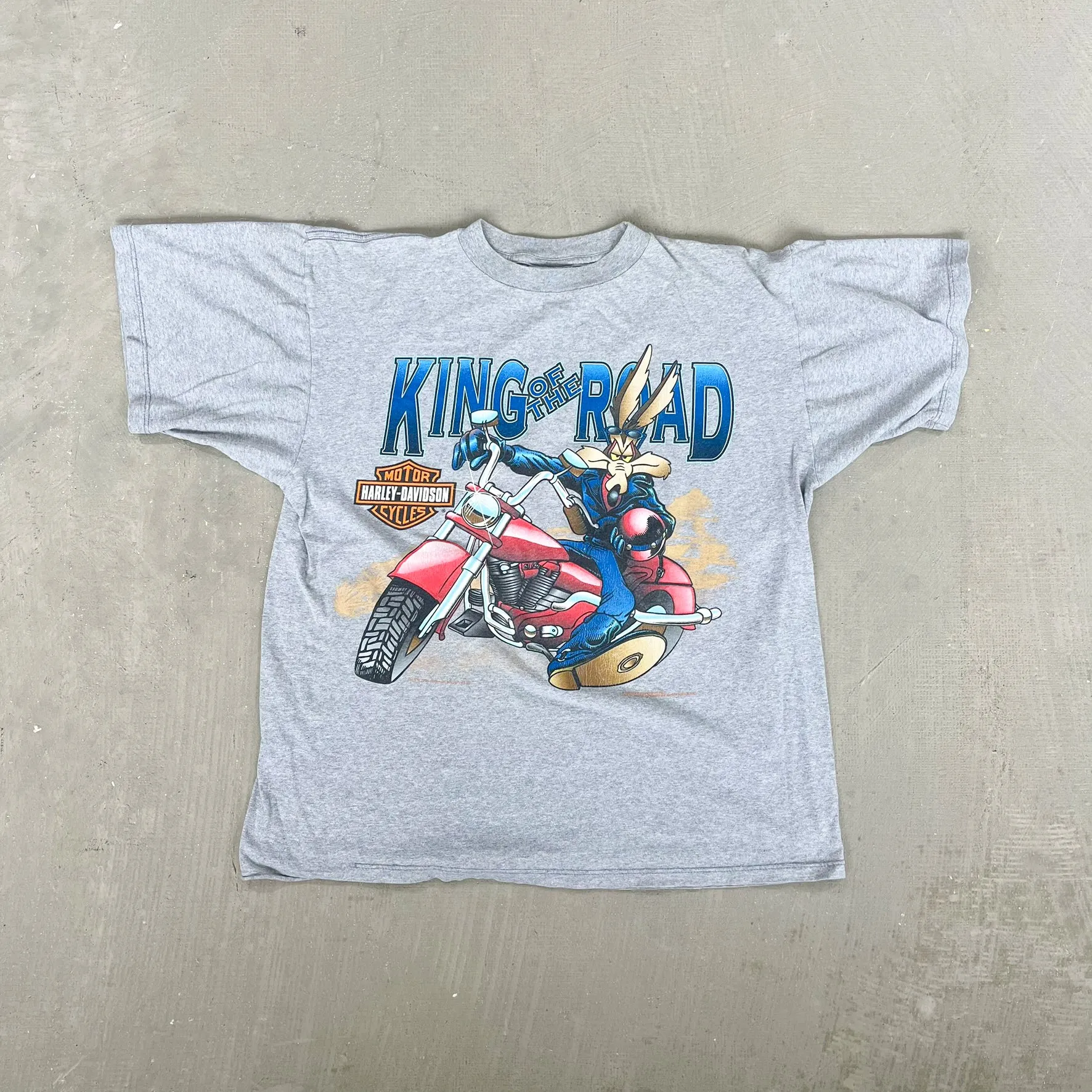 F- Vintage '97 Harley Davidson Looney Tunes Wile E. Coyote King Of The Road Tee sold by HG Vintage