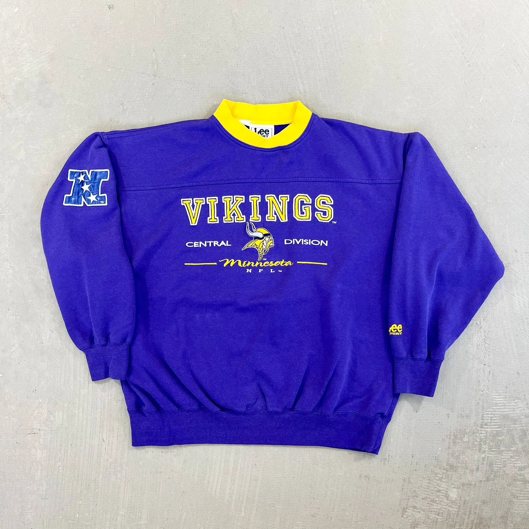F- Vintage Minnesota Vikings NFL Lee Embroidered Logo & Text Crewneck sold by HG Vintage