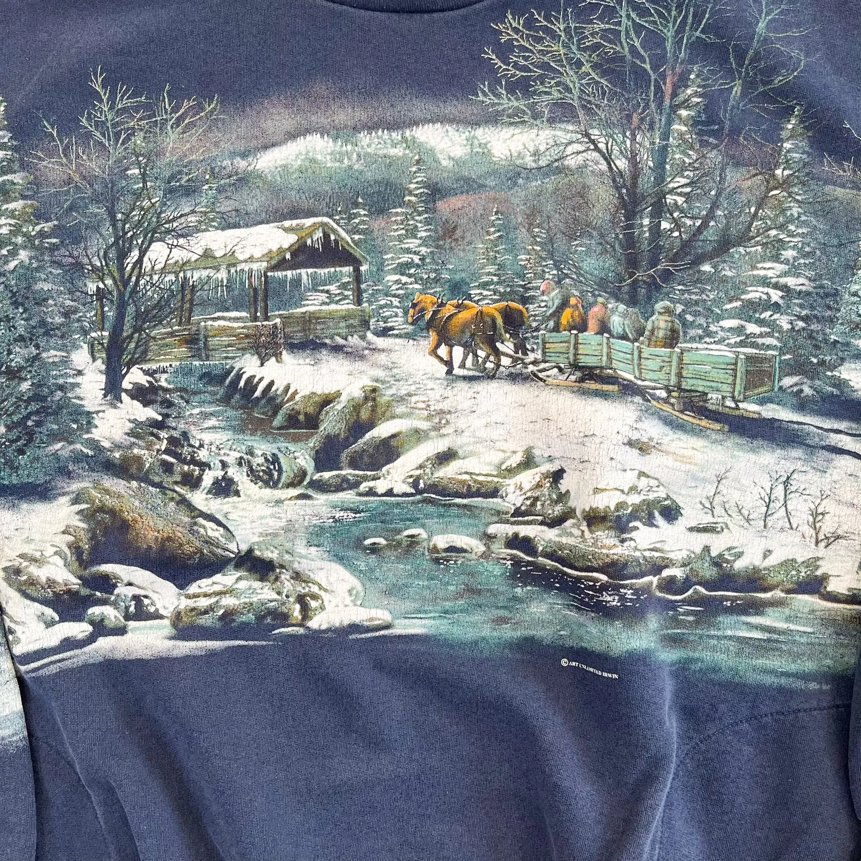 F- Vintage Horse Carriage In Winter Jumbo Print Grandma Crewneck sold by HG Vintage product image thumbnail 2