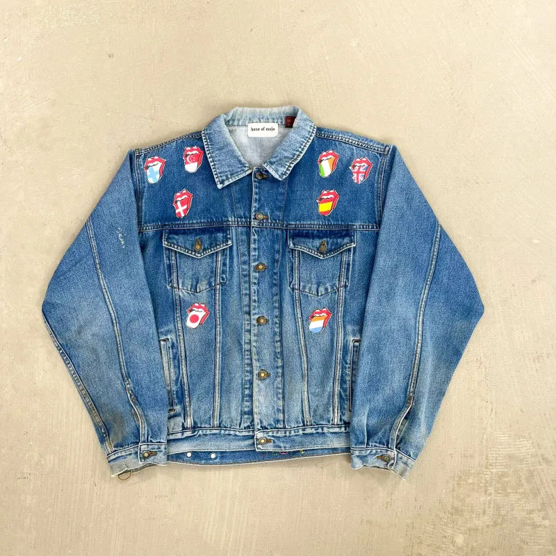 F- HOM Rolling Stones/Kiss Love Gun Reworked Custom Denim Jacket sold by HG Vintage