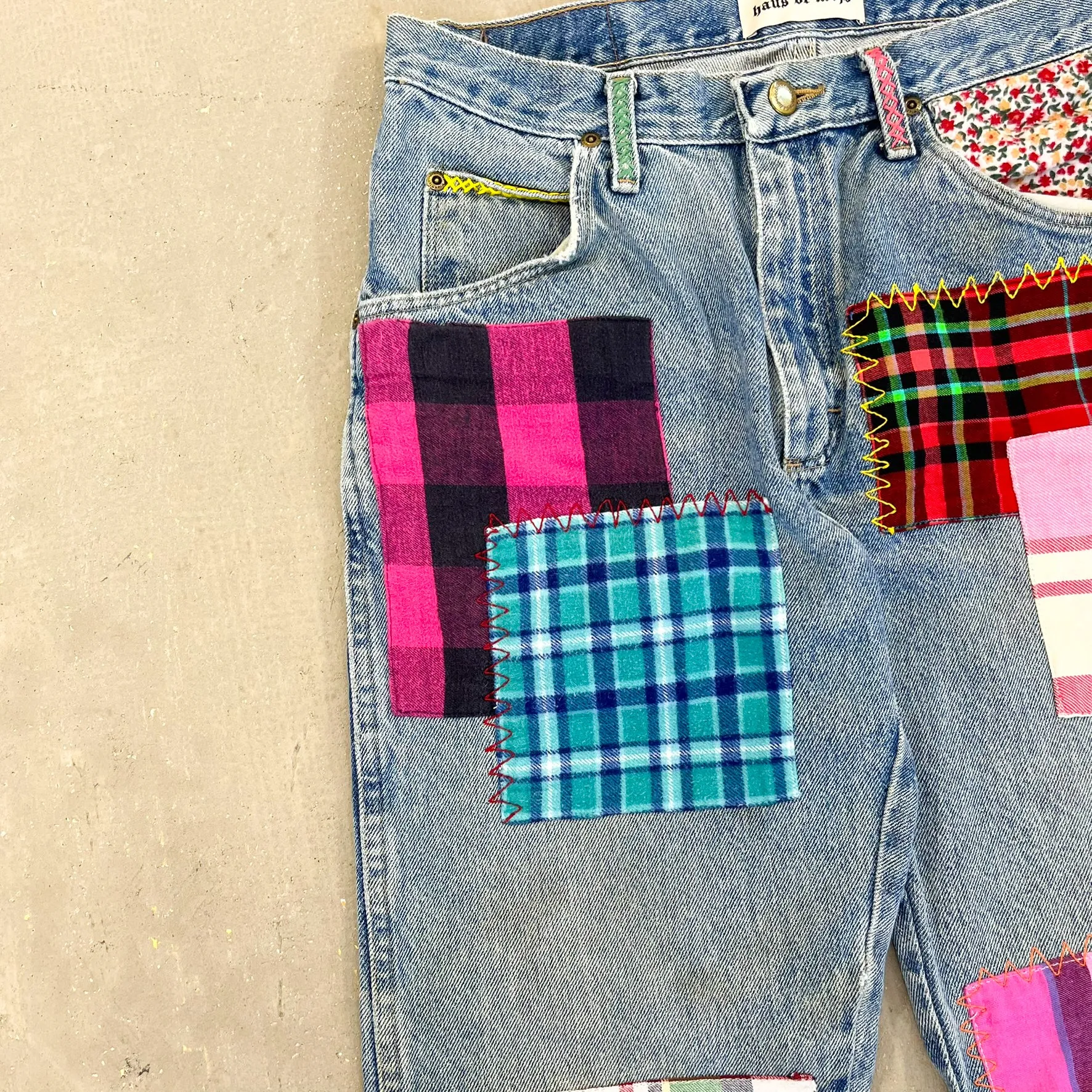 F- HOM Wrangler Flower Left Pocket Reworked Custom Jeans sold by HG Vintage product image thumbnail 3