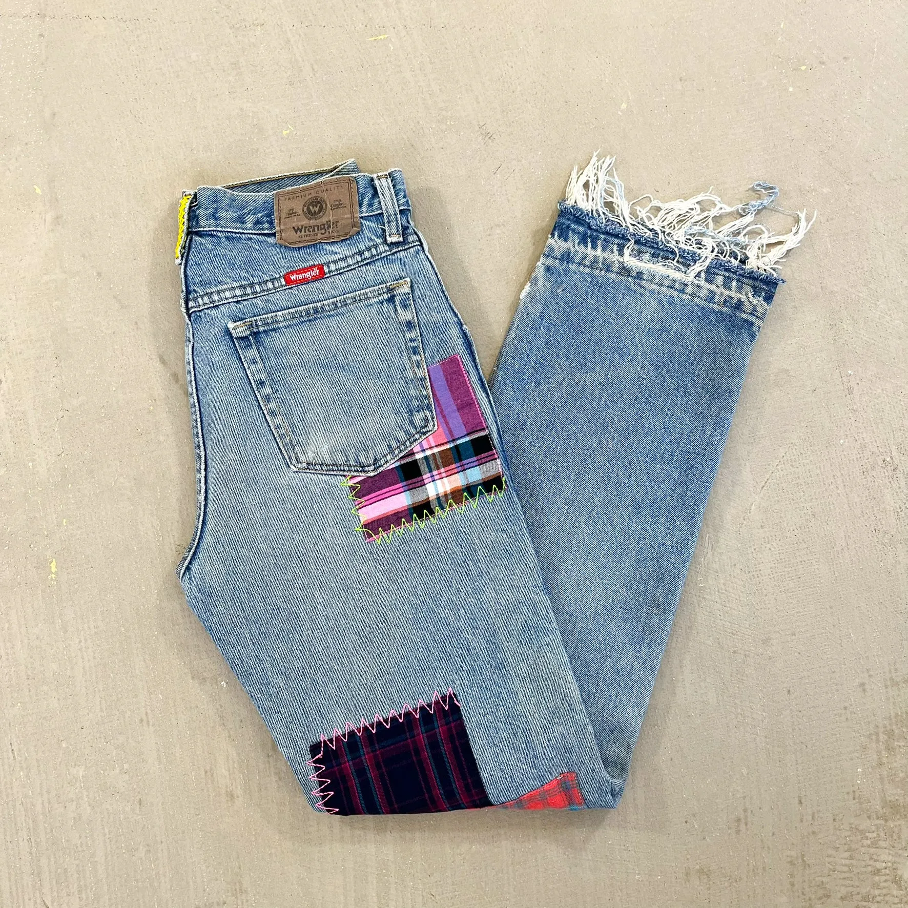 F- HOM Wrangler Flower Left Pocket Reworked Custom Jeans sold by HG Vintage