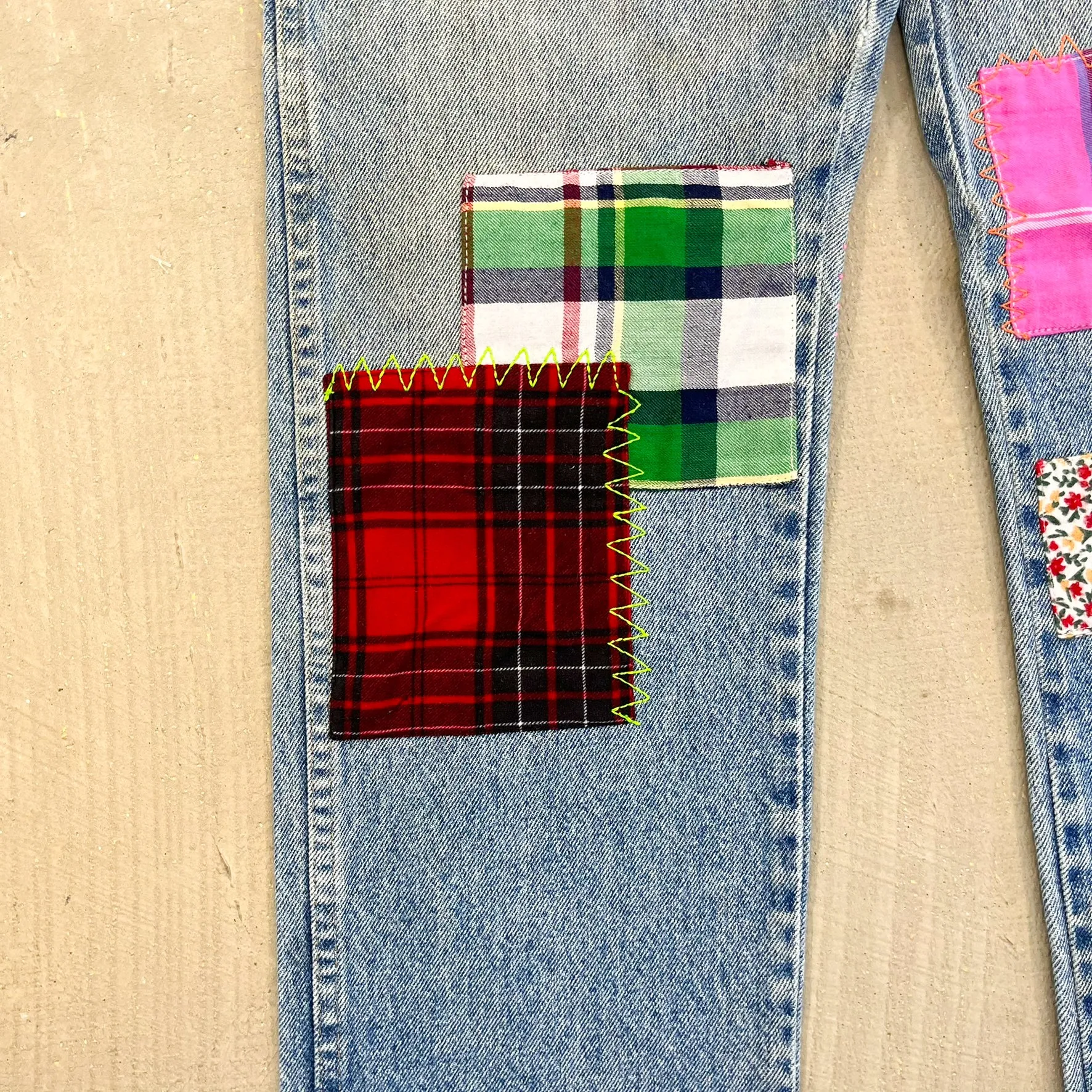 F- HOM Wrangler Flower Left Pocket Reworked Custom Jeans sold by HG Vintage product image thumbnail 4