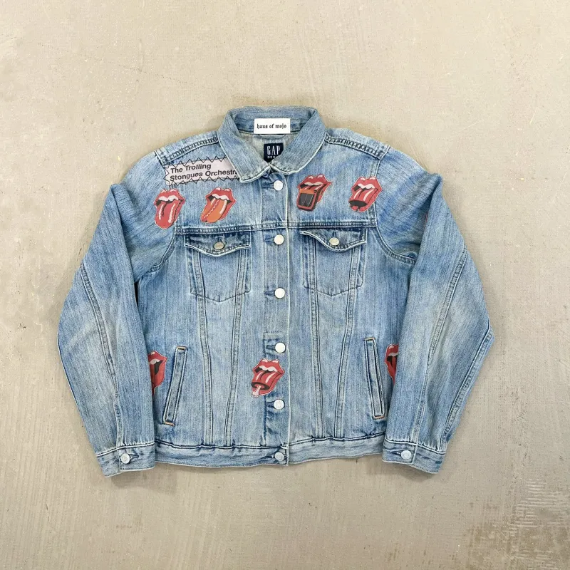 F- HOM Gap Rolling Stones/Metallica Reworked Custom Denim Jacket sold by HG Vintage