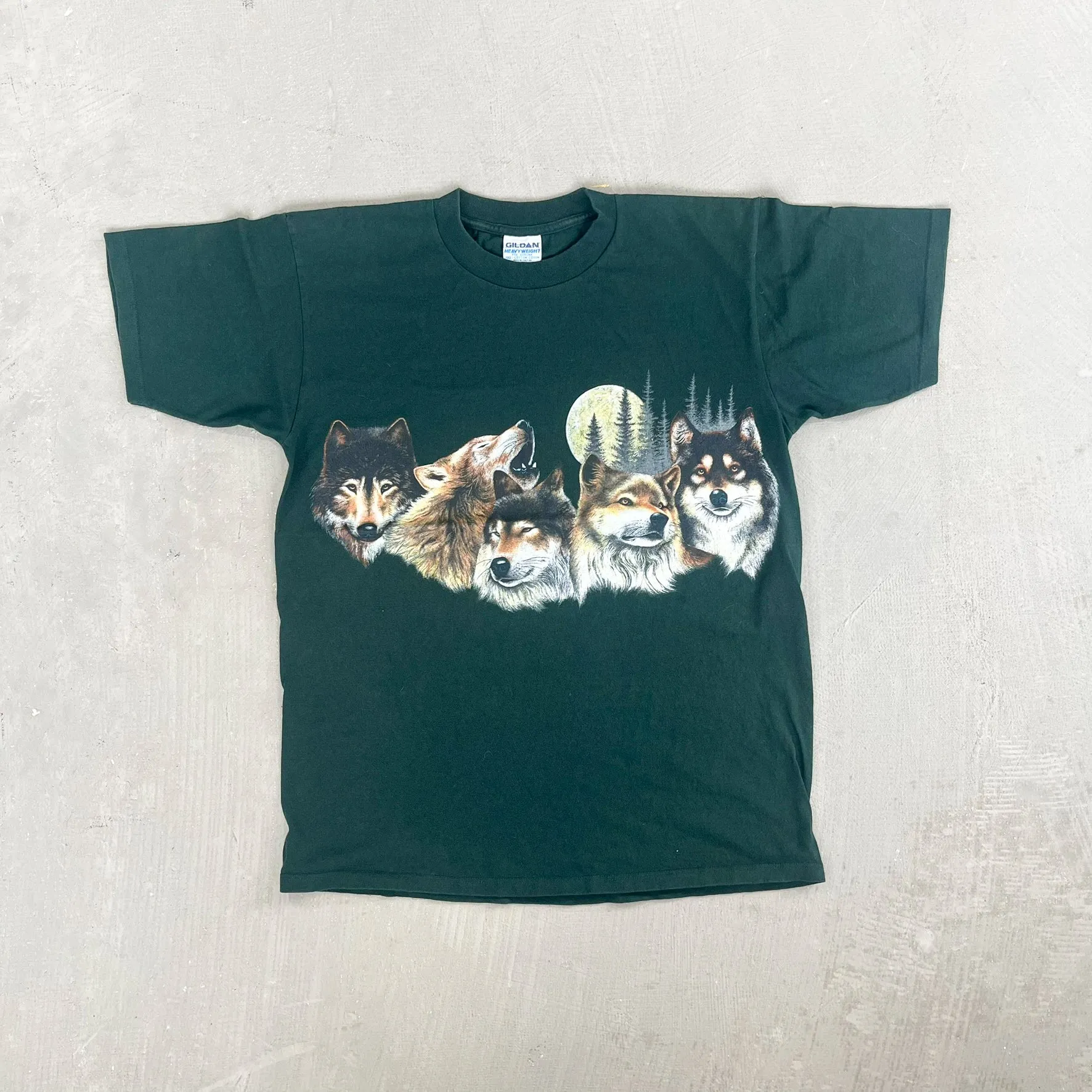 F- Vintage Wolves In Forest & Moon Graphic Tee sold by HG Vintage