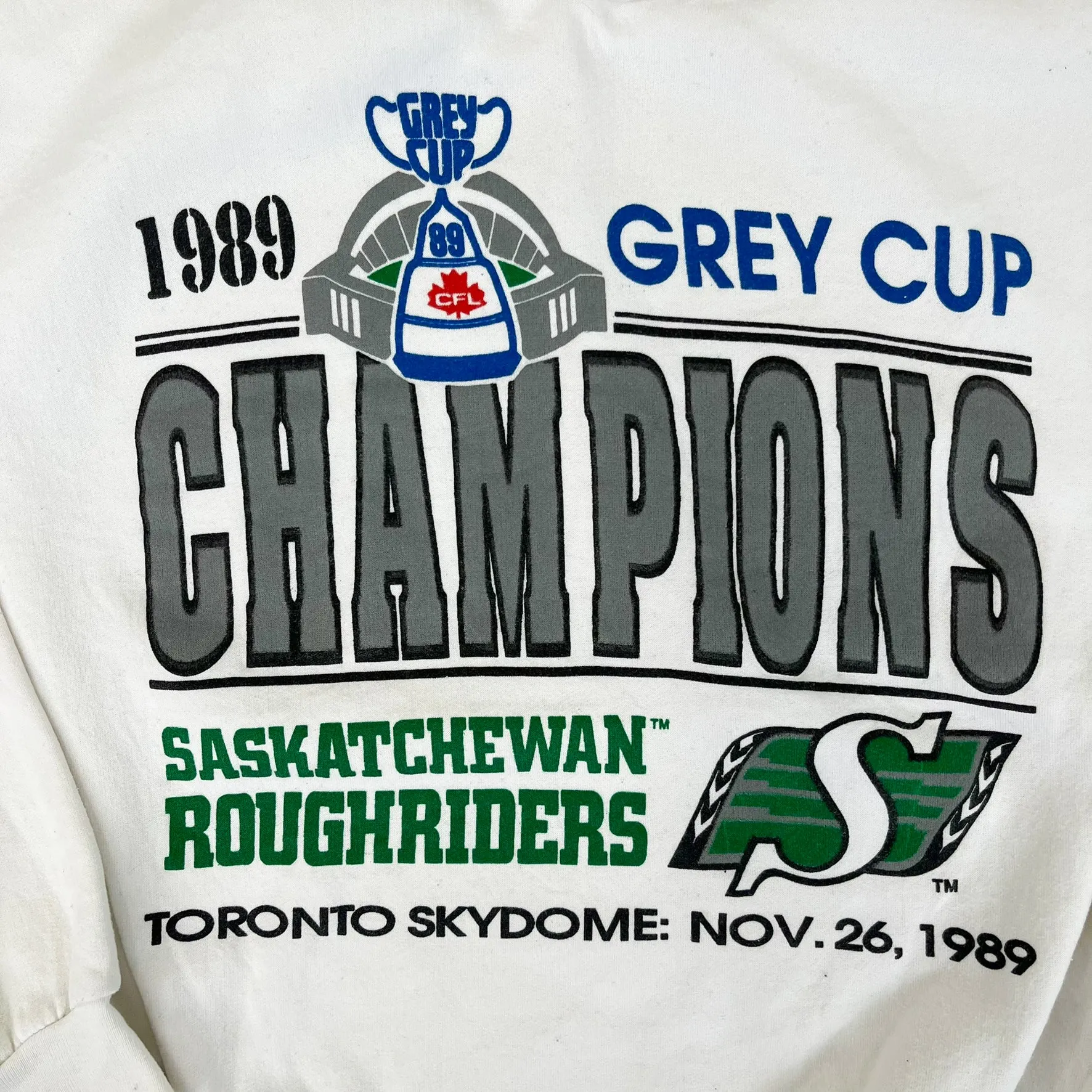 F- Vintage '89 Saskatchewan RoughRiders CFL Grey Cup Champs Crewneck sold by HG Vintage product image thumbnail 2