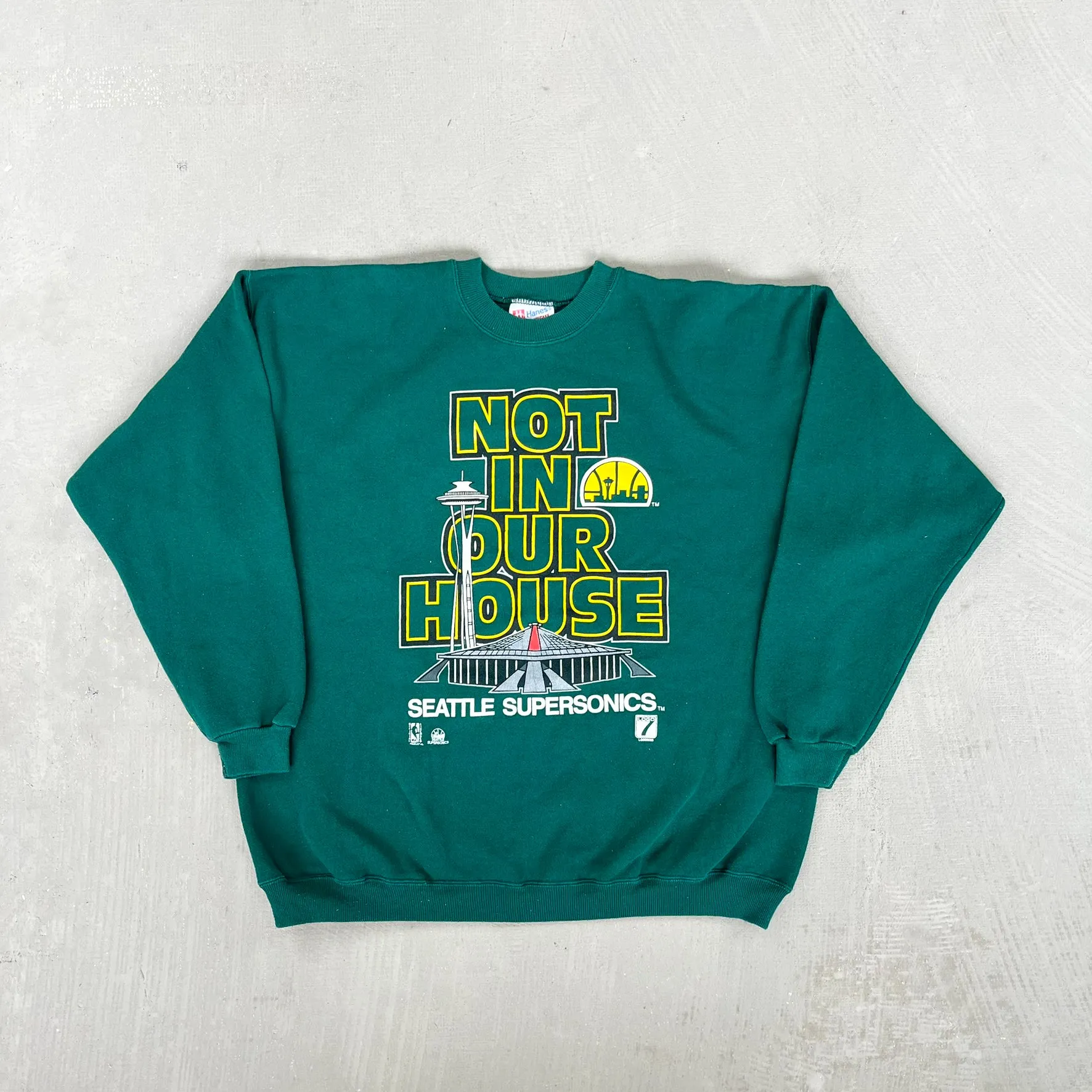 F- Vintage Seattle Supersonics NBA Logo 7 Hanes Heavyweight Tag Crewneck sold by HG Vintage