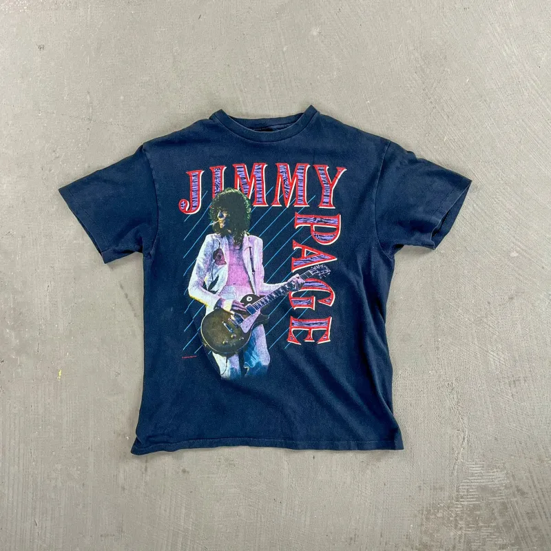 F- Vintage '88 Jimmy Page Picture & Guitar Single Stitch Hanes Tag Tee sold by HG Vintage