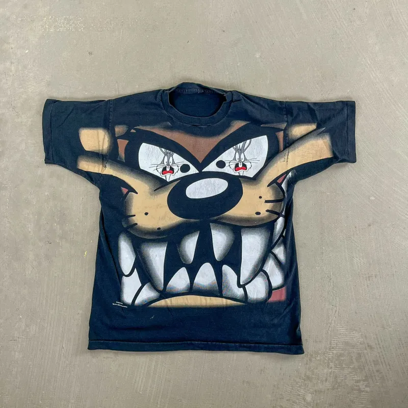F- Vintage '97 Looney Tunes Tasmanian Devil & Bugs Bunny Single Stitch Jumbo Print Tee sold by HG Vintage