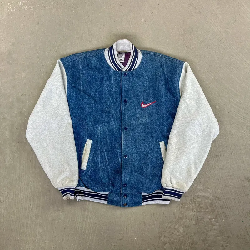 F- Vintage Nike Embroidered Swoosh Sweatshirt Denim Jacket sold by HG Vintage