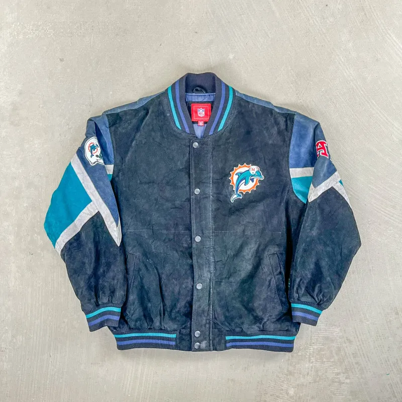F- Vintage Miami Dolphins NFL Suede Jacket sold by HG Vintage