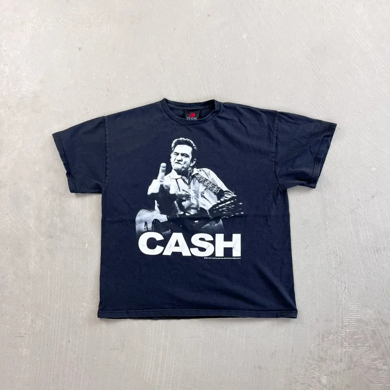 F- '09 Johnny Cash Flipping The Bird Zion Rootswear Picture Tee sold by HG Vintage