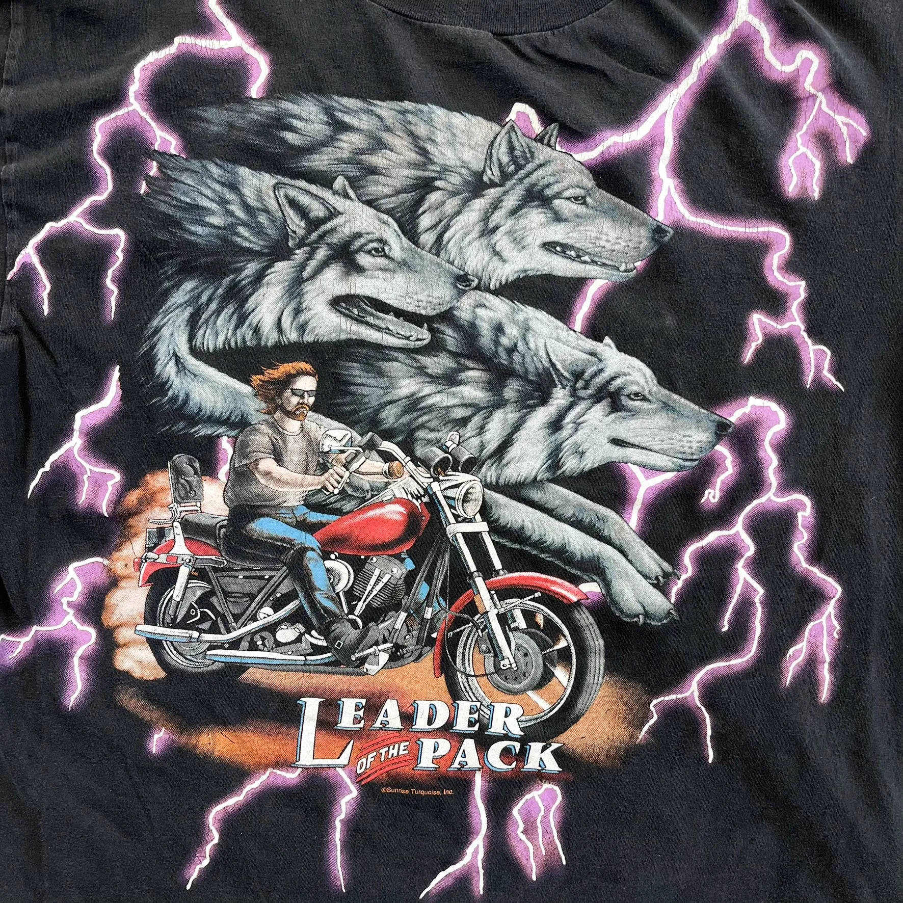 F- Vintage '94 American Thunder Leader Of The Pack Wolves & Motorcycles Purple Thunder Tee sold by HG Vintage product image thumbnail 2