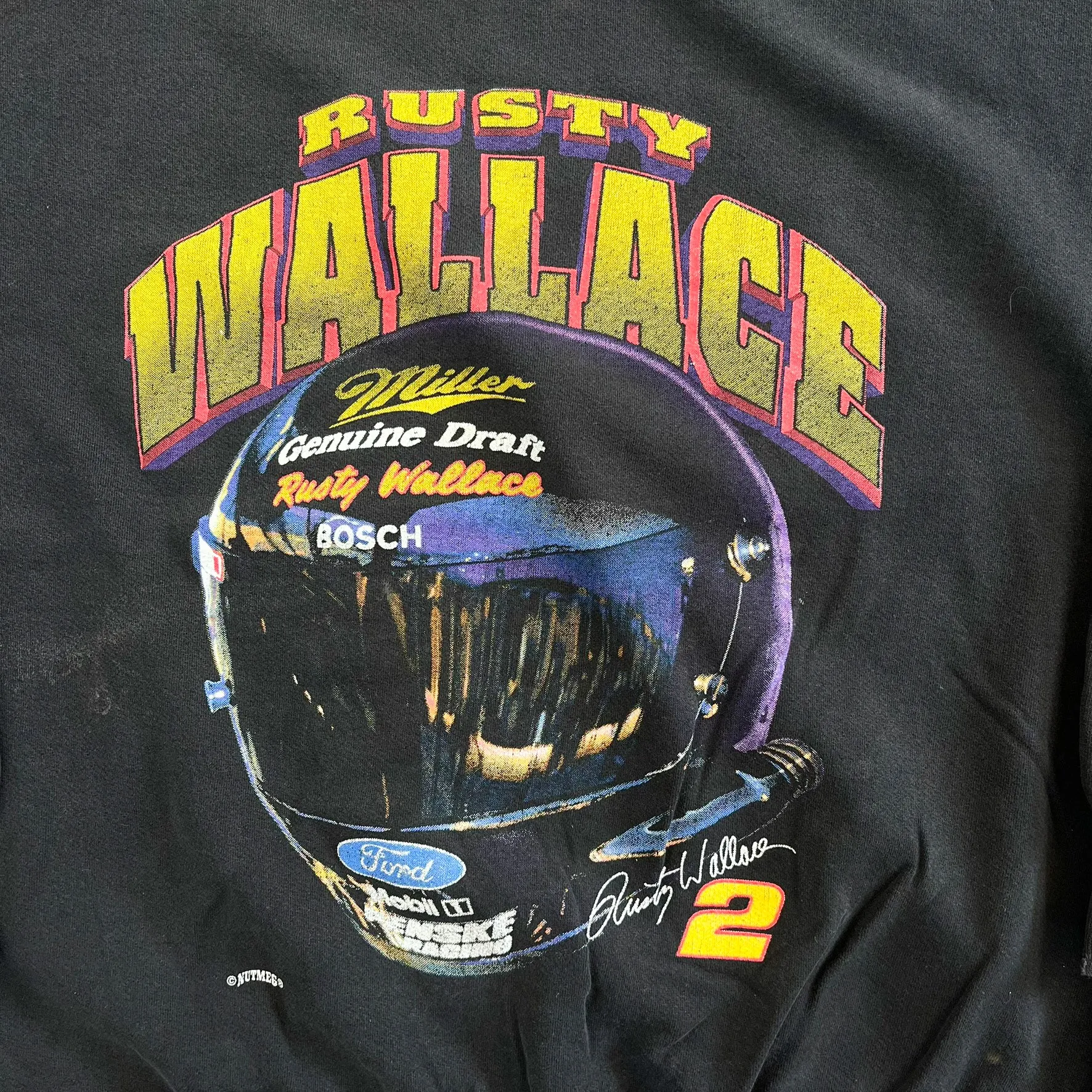 F- Vintage Nascar Rusty Wallace Text & Racing Helmet Graphic Crewneck sold by HG Vintage product image thumbnail 2
