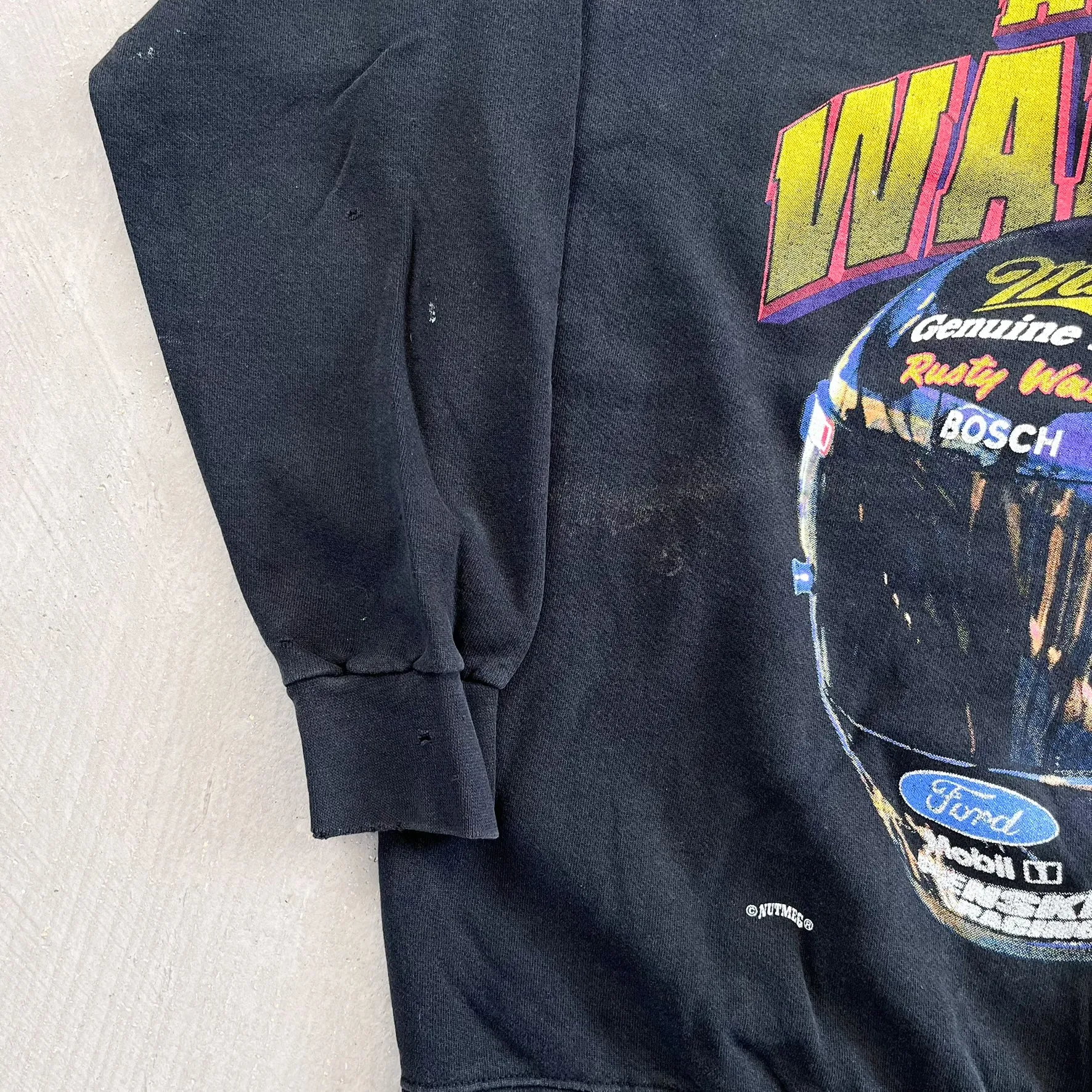 F- Vintage Nascar Rusty Wallace Text & Racing Helmet Graphic Crewneck sold by HG Vintage product image thumbnail 3