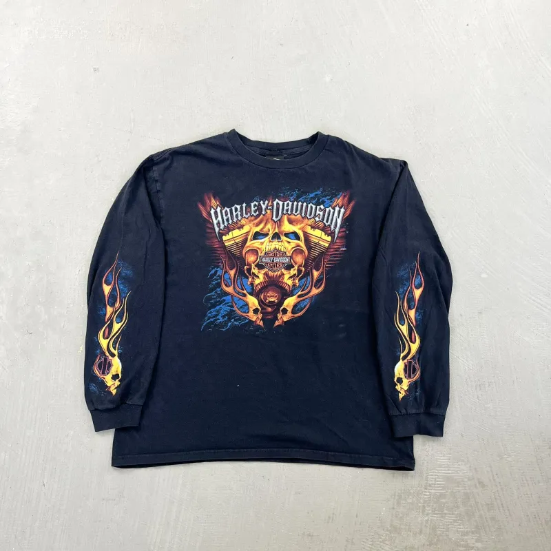 F- '11 Harley Davidson Las Vegas Nevada Skulls & Flames Long Sleeve Tee sold by HG Vintage