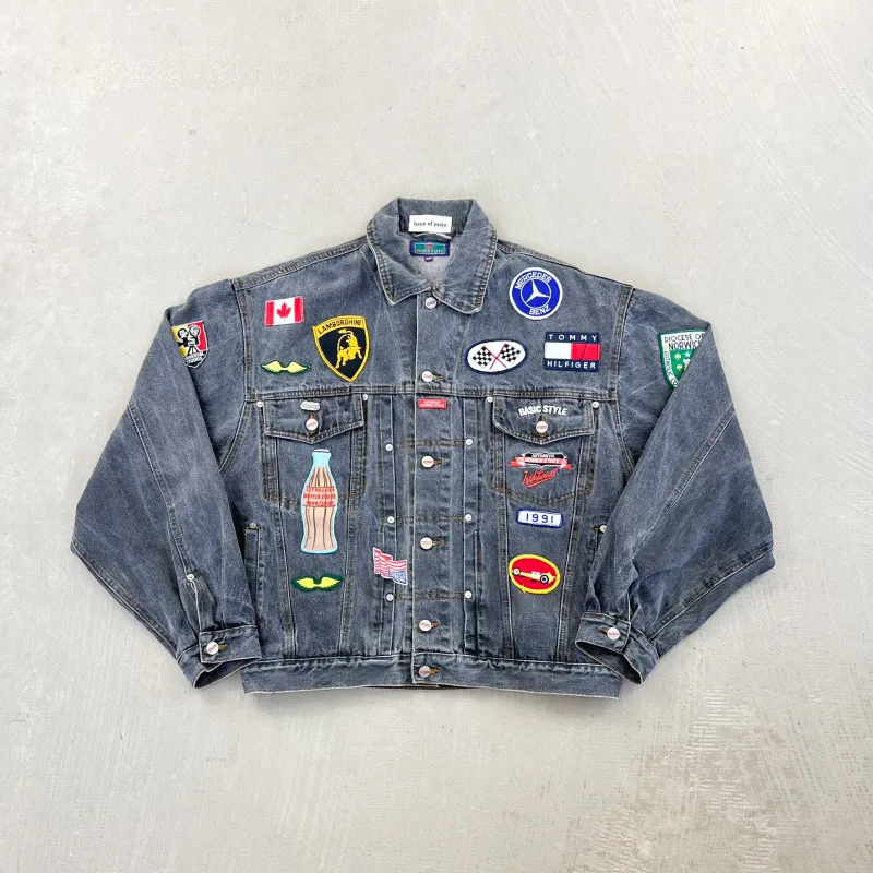 F- HOM All Over Patches Reworked Custom Denim Jacket sold by HG Vintage