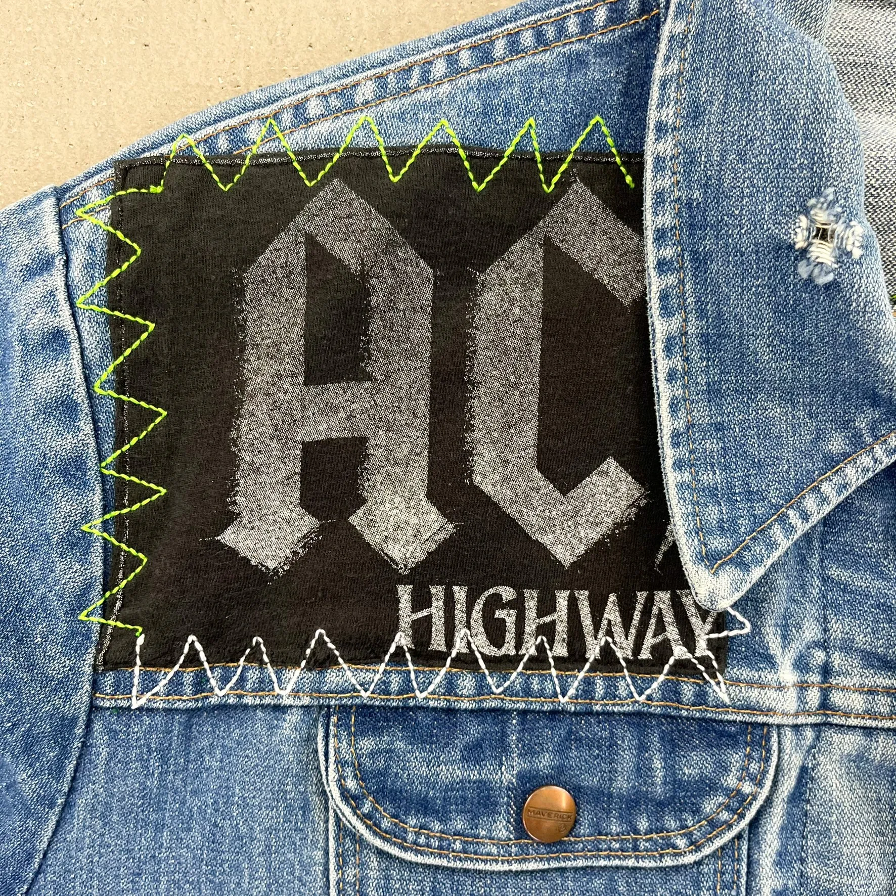 F- HOM AC/DC & Tupac Reworked Custom Denim Jacket sold by HG Vintage product image thumbnail 3