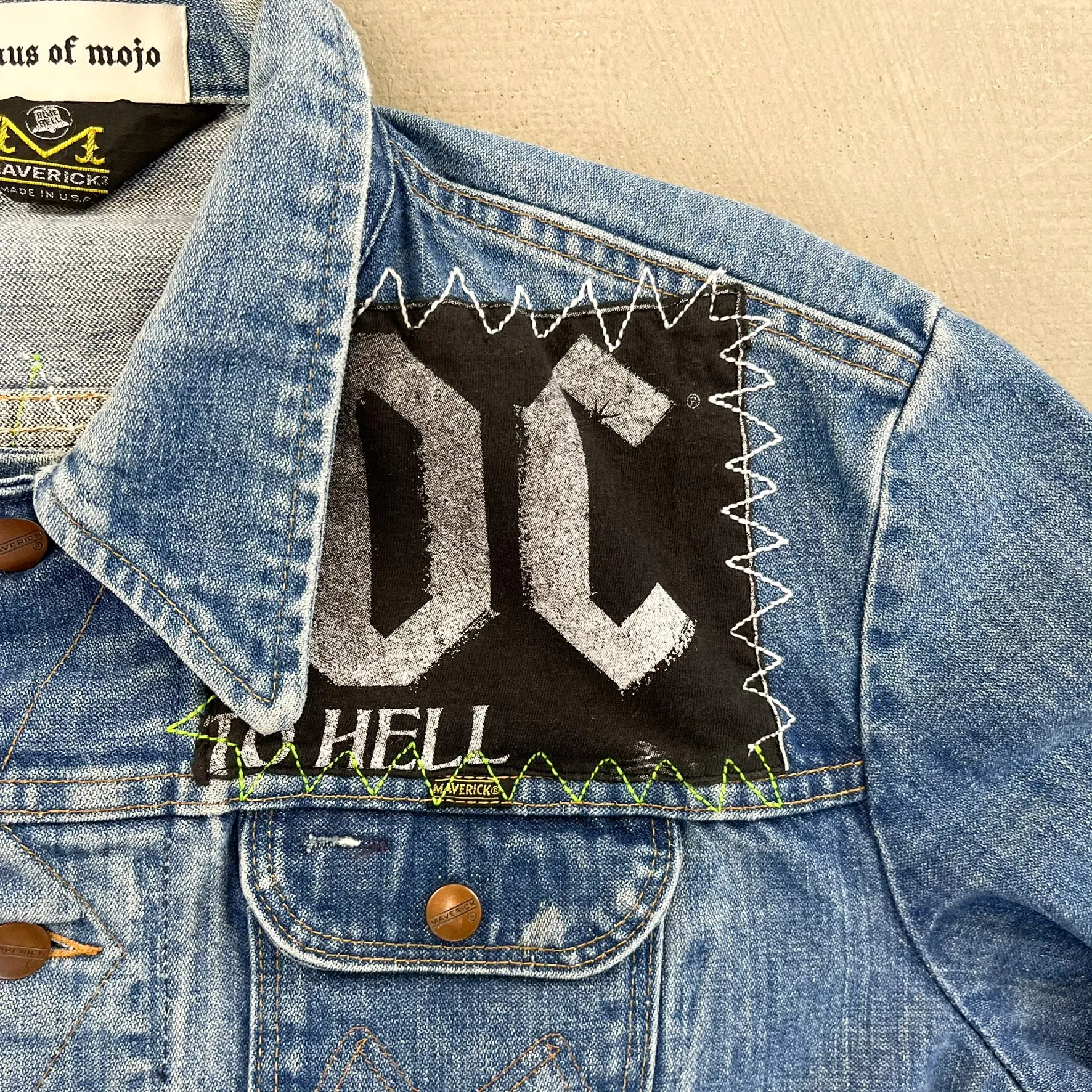 F- HOM AC/DC & Tupac Reworked Custom Denim Jacket sold by HG Vintage product image thumbnail 4