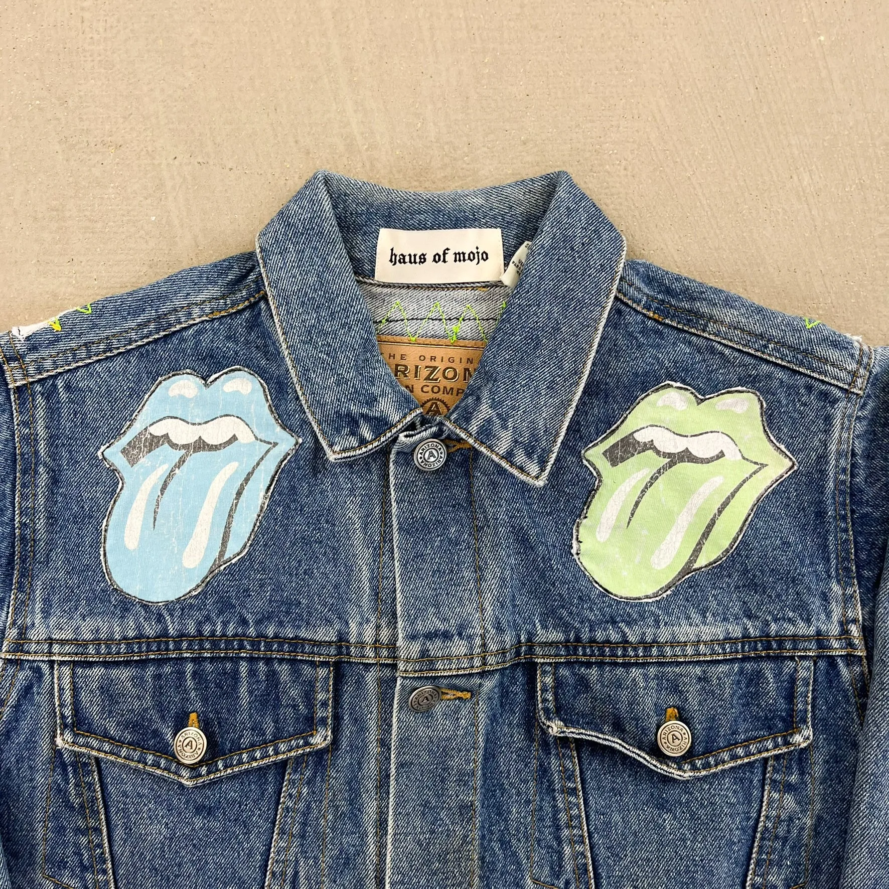 F- HOM Rolling Stones Text & Tongue Logo Reworked Custom Denim Jacket sold by HG Vintage product image thumbnail 2