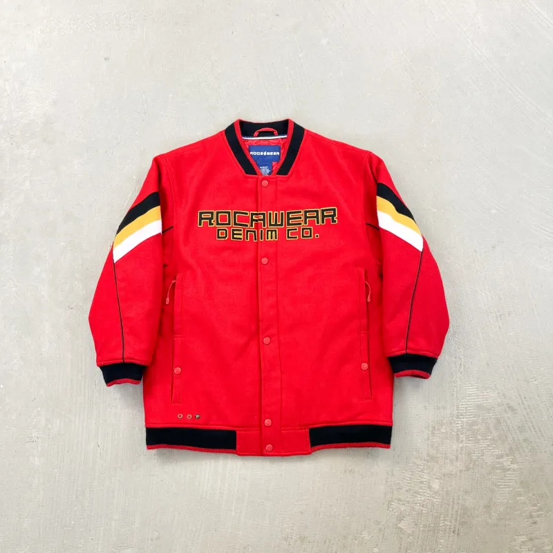 F- Vintage Rocawear Denim Co. Embroidered Text Zip Up Varsity Jacket sold by HG Vintage