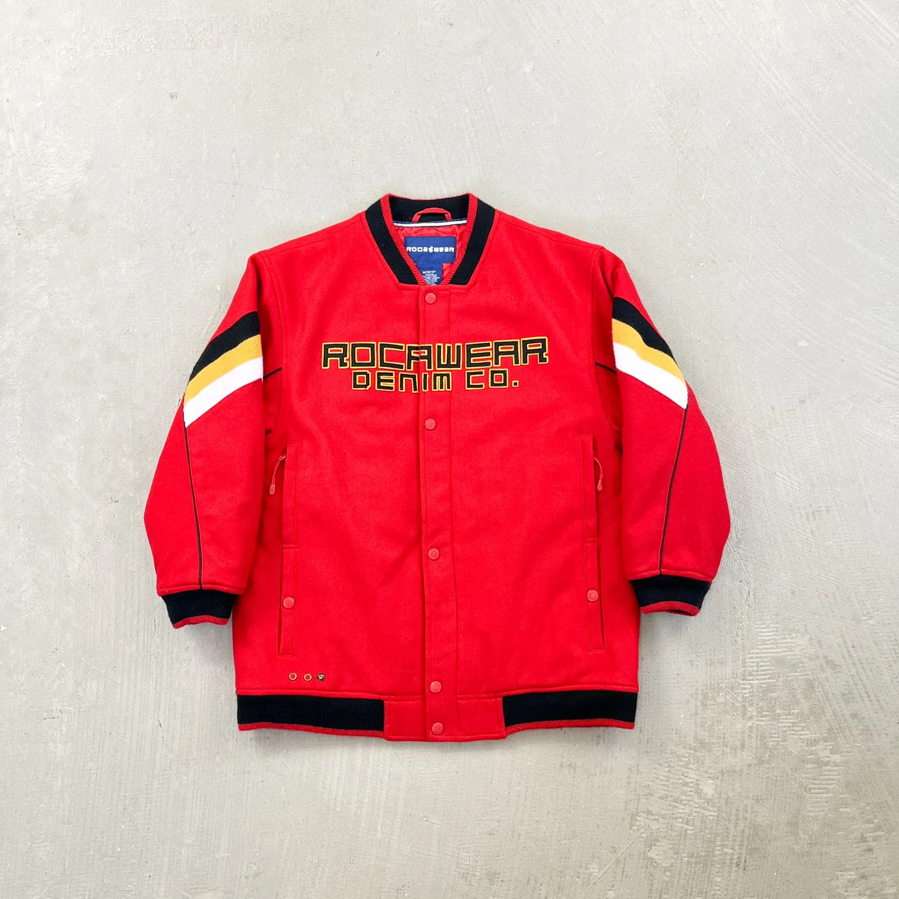 F- Vintage Rocawear Denim Co. Embroidered Text Zip Up Varsity Jacket sold by HG Vintage