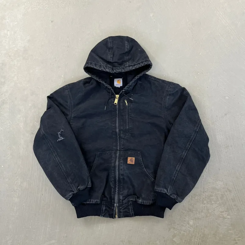 F- Carhartt Canvas Duck Hooded Insulated Black Work Jacket made by Carhartt