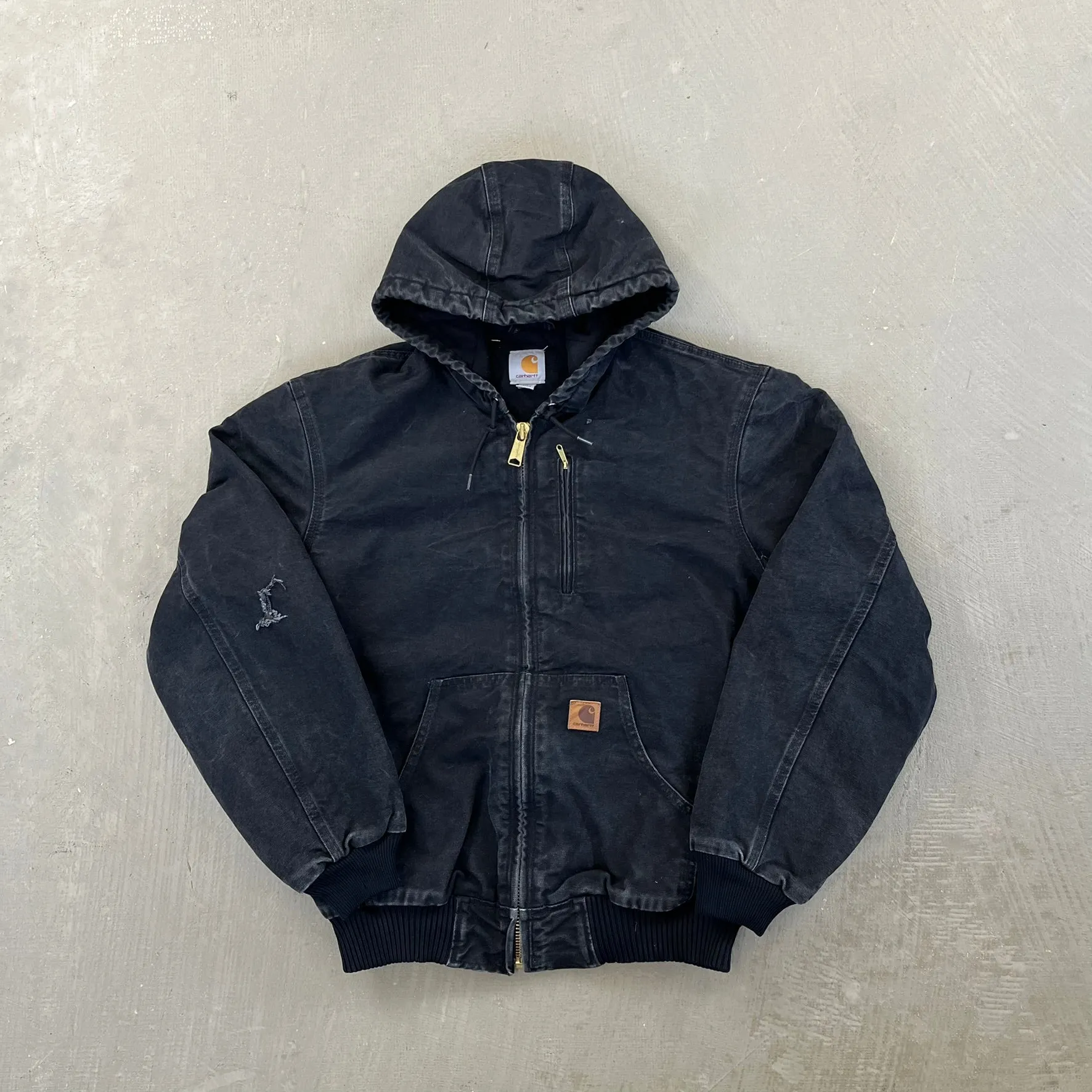 F- Carhartt Canvas Duck Hooded Insulated Black Work Jacket sold by HG Vintage