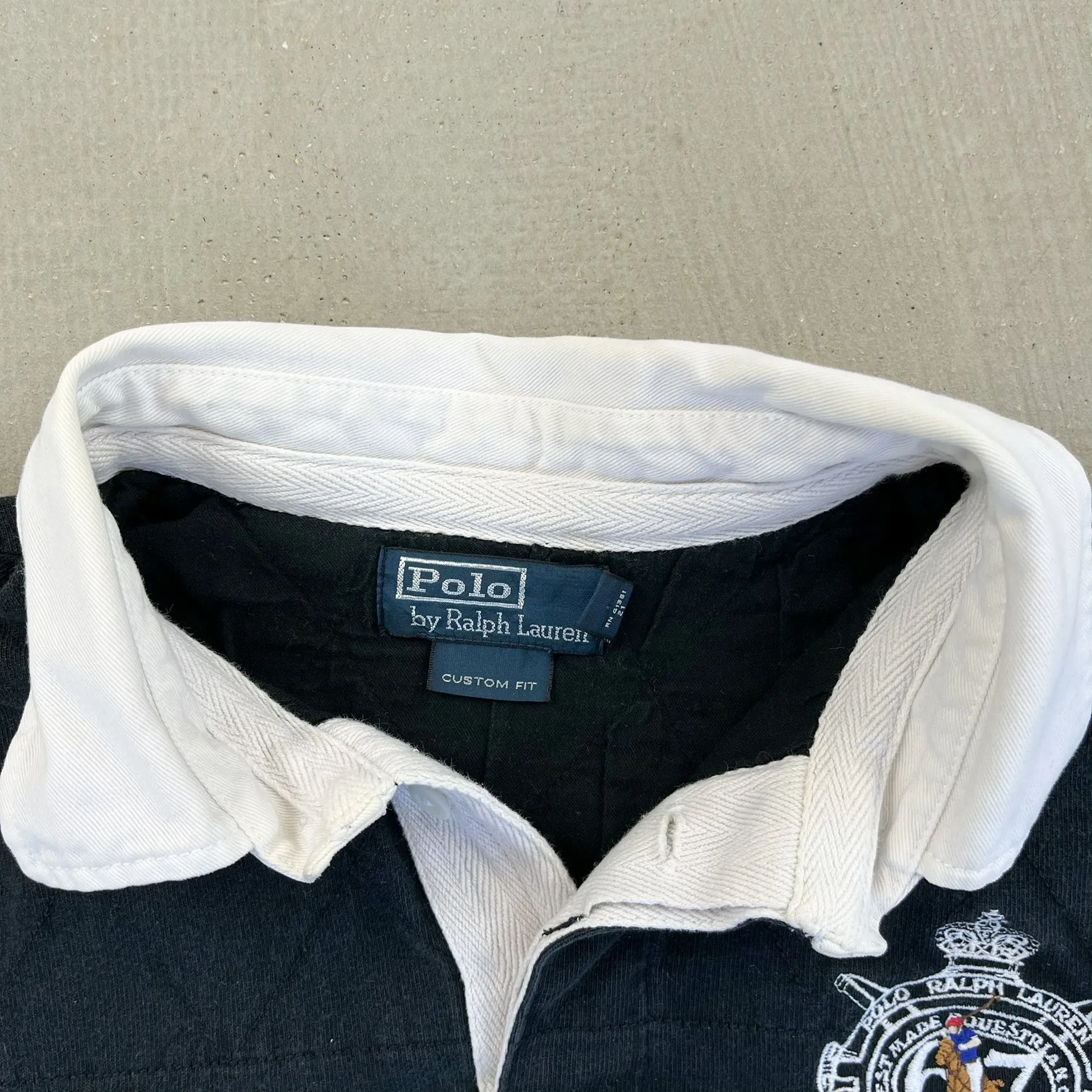 F- Vintage Polo Ralph Lauren Embroidered Crest Black Rugby Shirt sold by HG Vintage product image thumbnail 5